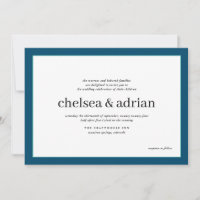 Invitación a la boda simple en la frontera azul de