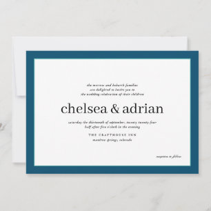 Invitación a la boda simple en la frontera azul de