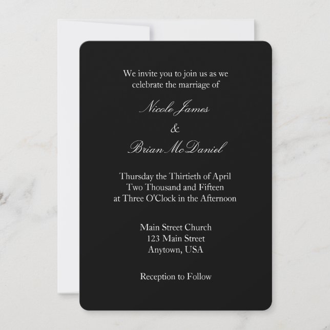 Invitación a la boda simple en la llanura blanca n (Anverso)