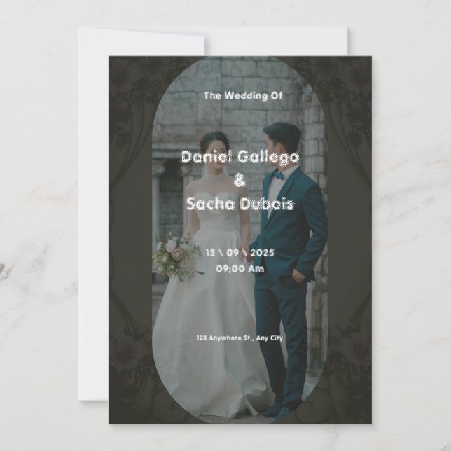 Invitación a la boda simple en negro y marrón (Anverso)