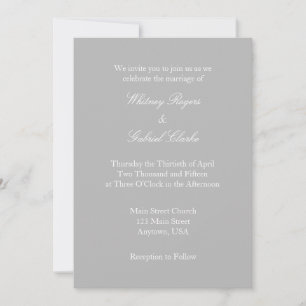 Invitación a la boda simple grisácea blanca y gris