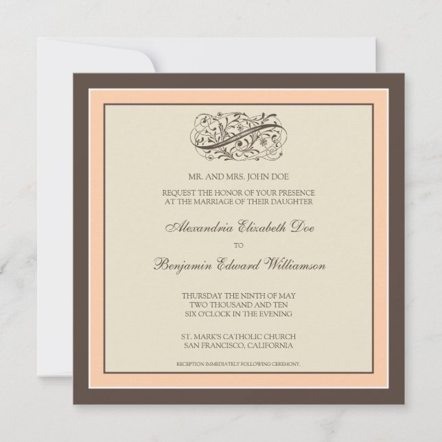 Invitación a la boda simple (melocotón) (Anverso)