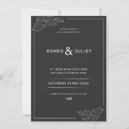 Invitación a la boda simple moderna en blanco y ne