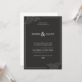 Invitación a la boda simple moderna en blanco y ne