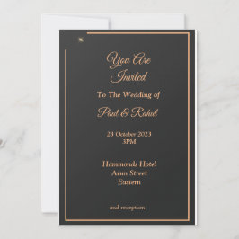 Invitación a la boda simple, negro y oro