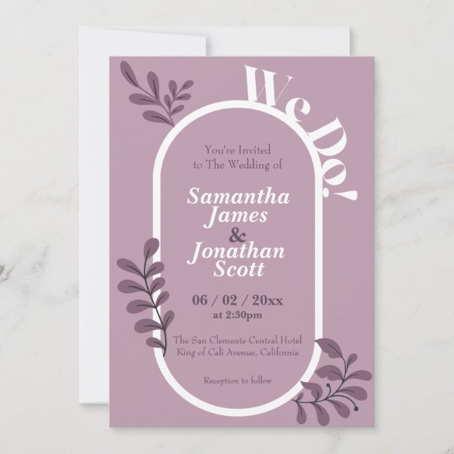 Invitación a la boda simple rosa (Anverso)