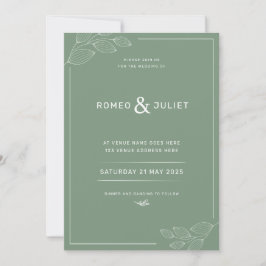 Invitación a la boda simple verde sabio moderno