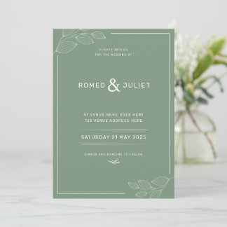 Invitación a la boda simple verde sabio moderno