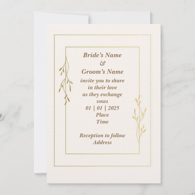 Invitación a la boda simple y clásica (Anverso)