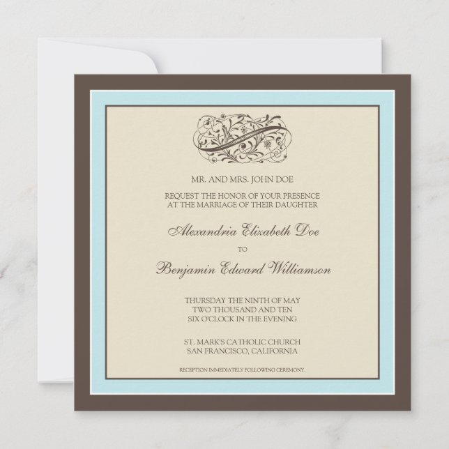 Invitación a la boda simple y elegante (azul bebé) (Anverso)