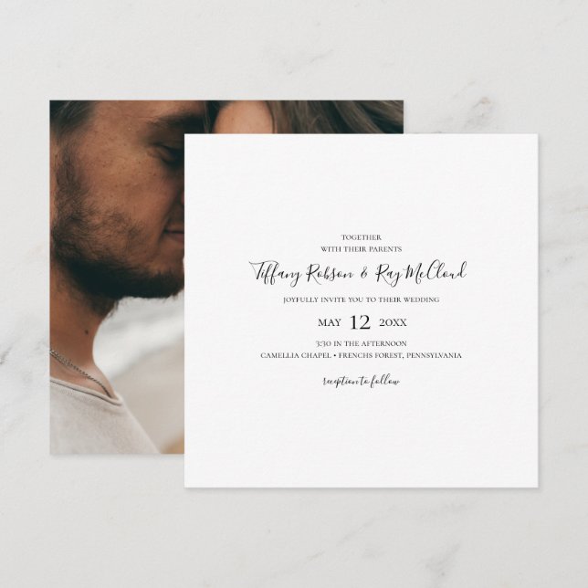 Invitación a la boda simple y elegante de foto cua (Anverso / Reverso)