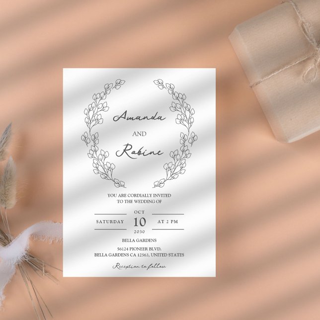 Invitación a la boda simple y elegante de hojas (Subido por el creador)