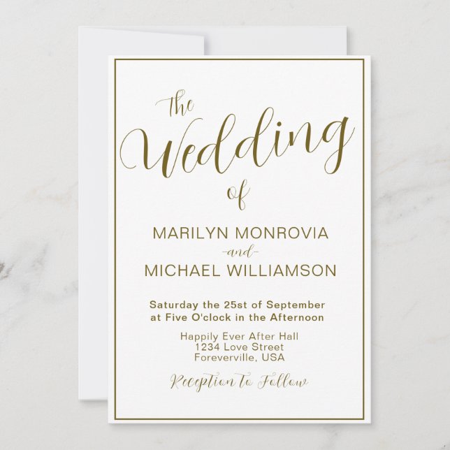 Invitación a la boda simple y elegante de oro y bl (Anverso)
