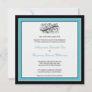 Invitación a la boda simple y elegante (negro/agua