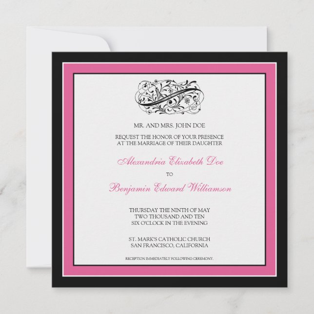 Invitación a la boda simple y elegante (negro/fusc (Anverso)