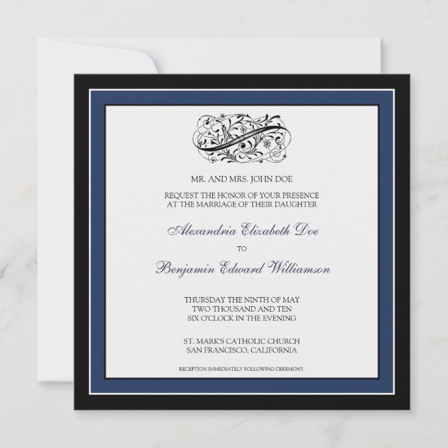 Invitación a la boda simple y elegante (negro/mari (Anverso)