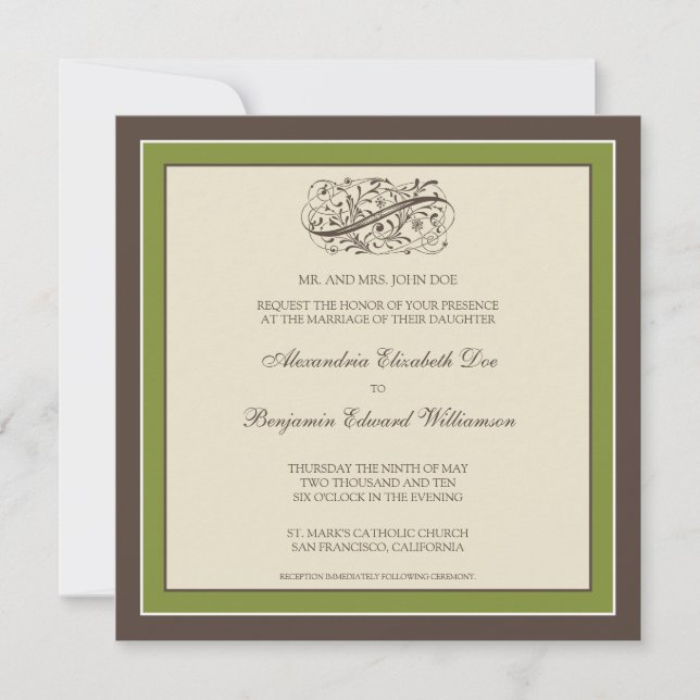 Invitación a la boda simple y elegante (oliva) (Anverso)