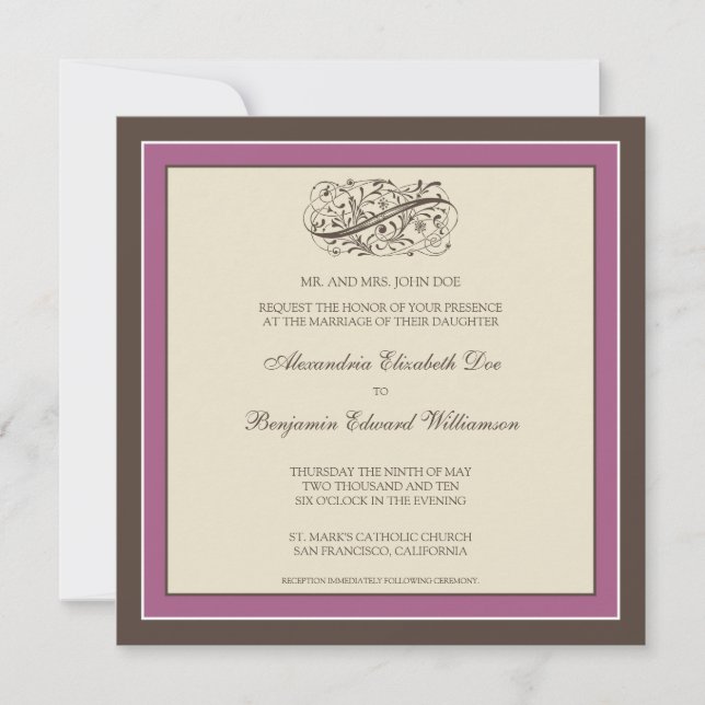 Invitación a la boda simple y elegante (violeta) (Anverso)