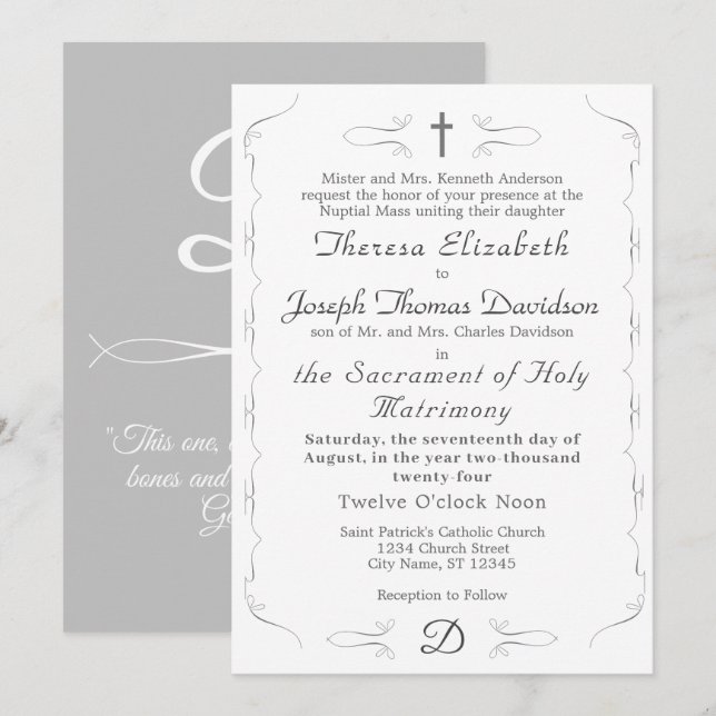 Invitación a la boda simplemente católica (Anverso / Reverso)