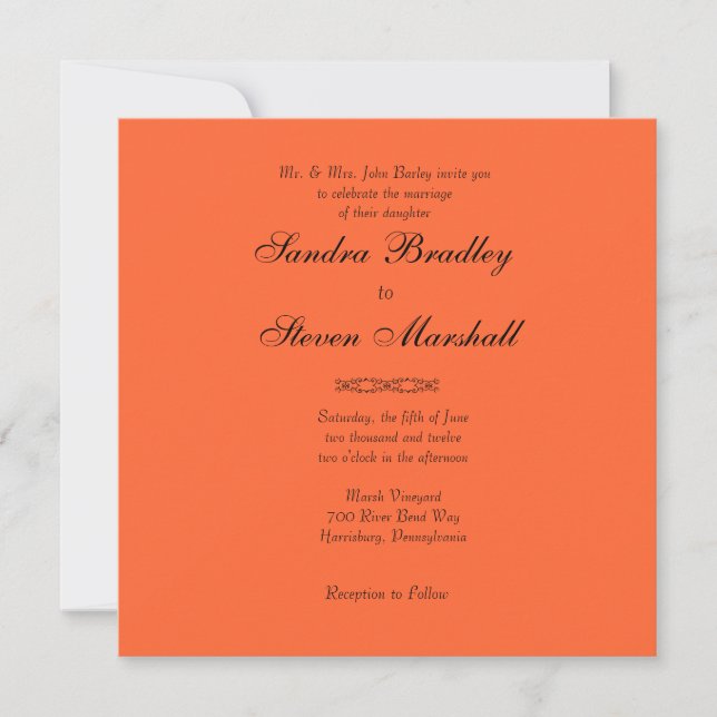 Invitación a la boda simplemente Naranja (Anverso)