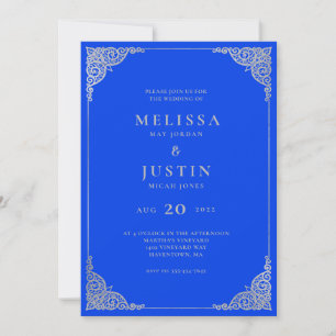 Invitación a la boda simplista moderna azul real