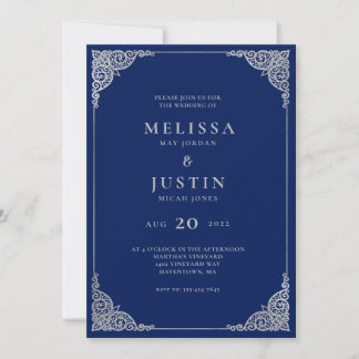 Invitación a la boda simplista moderna de Navy Blu