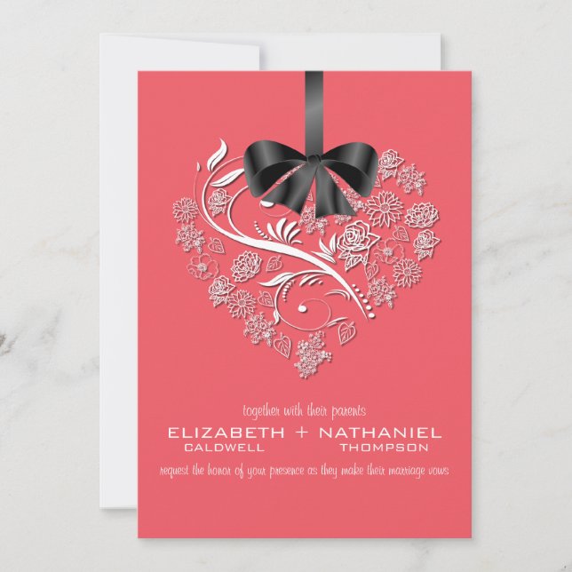 Invitación a la boda sin aliento—coral (Anverso)