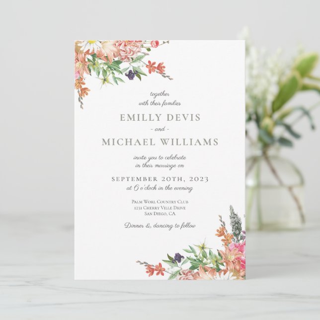 Invitación a la boda sincera de las flores silvest (Anverso de pie)
