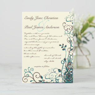 Invitación a la boda sincera Verde azulada y marró