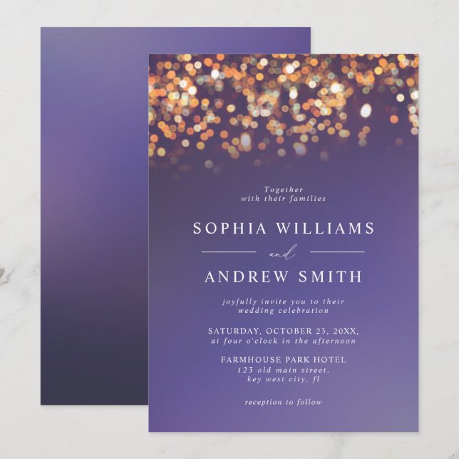 Invitación a la boda Sky Blue & Gold (Anverso / Reverso)