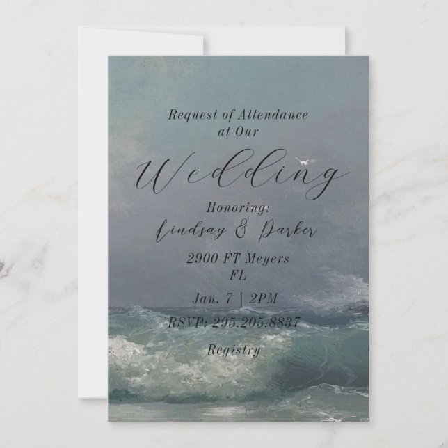Invitación a la boda sobre el tema del océano (Anverso)