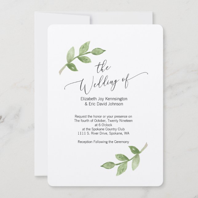 Invitación a la boda sobre papel Kraft con hoja (Anverso)