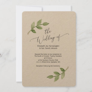 Invitación a la boda sobre papel Kraft con hoja