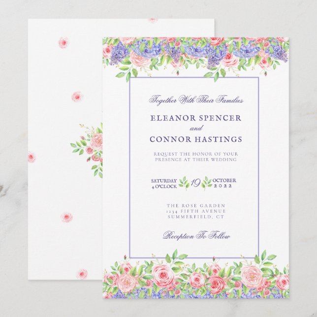 Invitación a la boda sofisticada de Lilac y Peoney (Anverso / Reverso)
