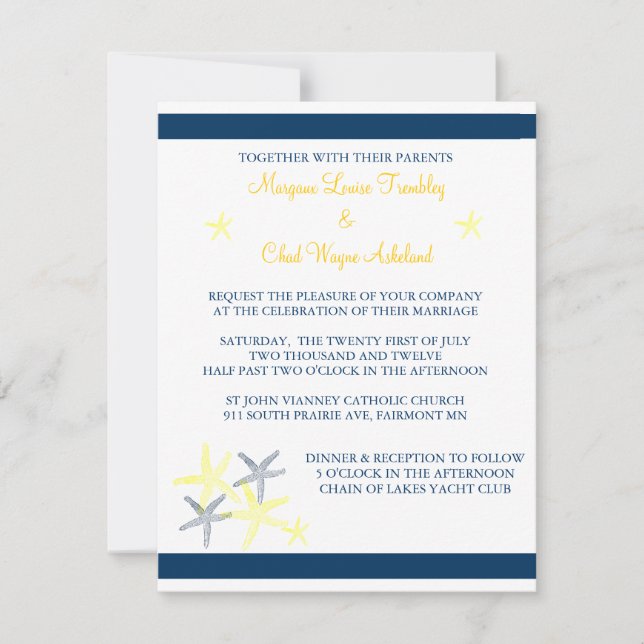 Invitación a la boda Starfish (Anverso)