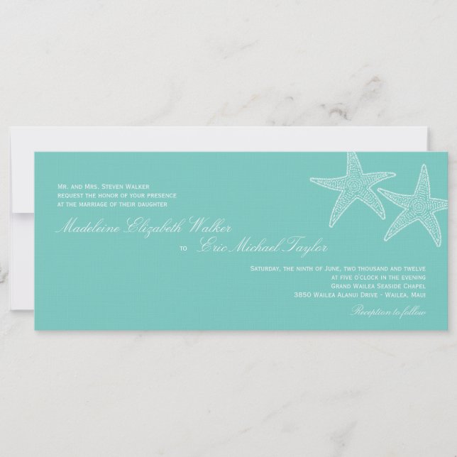 Invitación a la boda Starfish - Azul (Anverso)