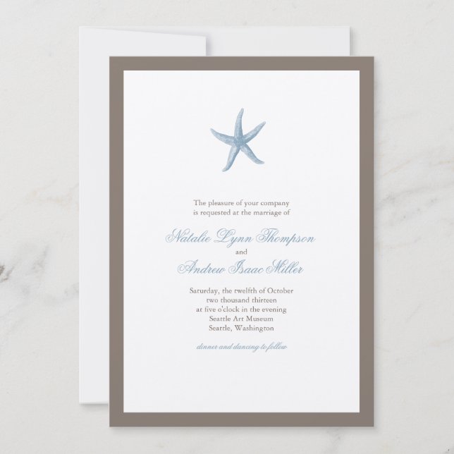 Invitación a la boda Starfish - AZUL (Anverso)