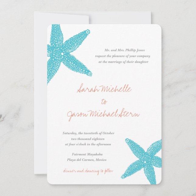 Invitación a la boda Starfish Beach (Anverso)