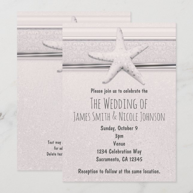 Invitación a la boda Starfish Classic White Beach (Anverso / Reverso)