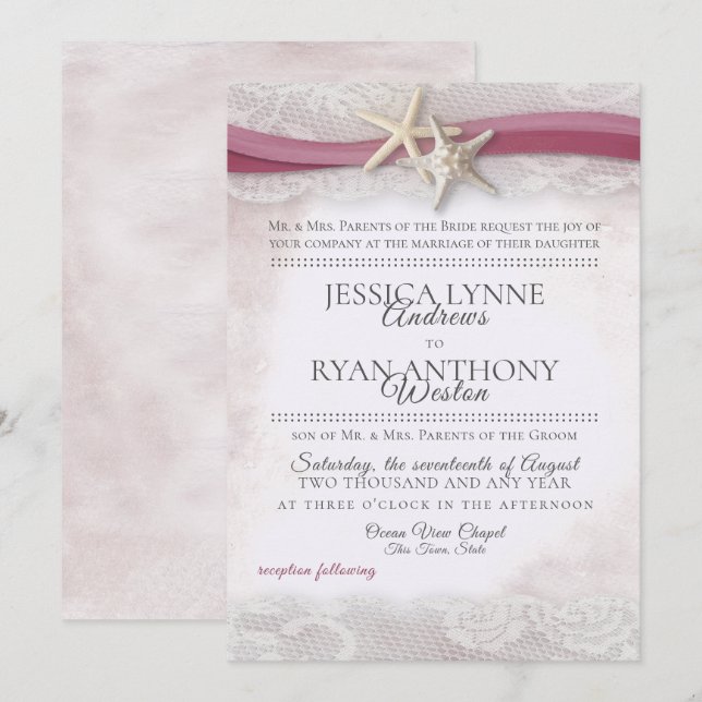 Invitación a la boda Starfish Cranberry Beach (Anverso / Reverso)