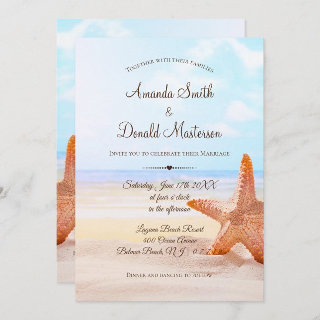 Invitación a la Boda Starfish de Playa Tropical Mo (Anverso / Reverso)