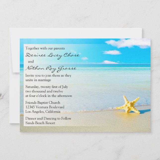 Invitación a la boda Starfish Destination Beach (Reverso)