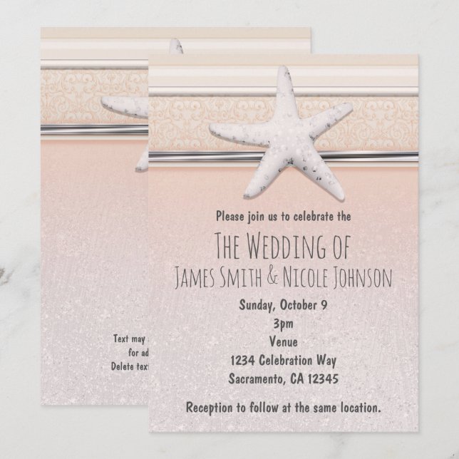 Invitación a la boda Starfish Peaches & Cream Beac (Anverso / Reverso)