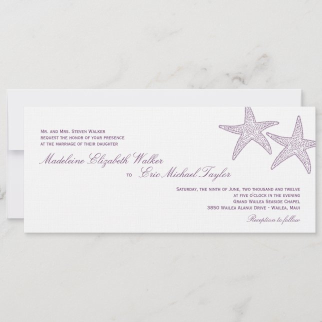 Invitación a la boda Starfish - Púrpura (Anverso)
