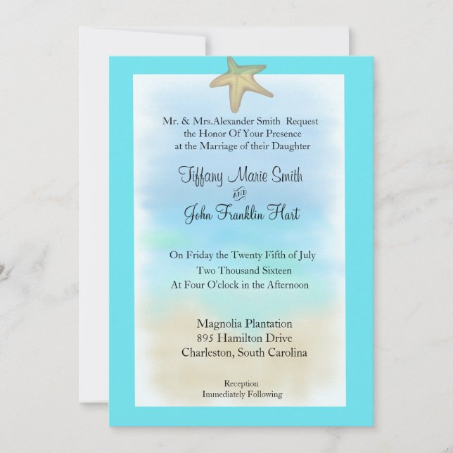 Invitación a la boda Starfish Seashell (Anverso)