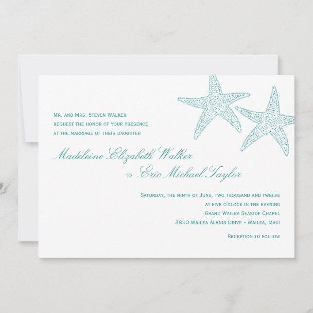 Invitación a la boda Starfish - Turquesa (Anverso)