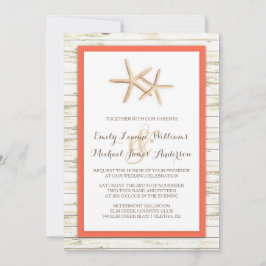Invitación a la boda Starfish Whitewashed Wood Bea