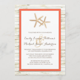 Invitación a la boda Starfish Whitewashed Wood Bea