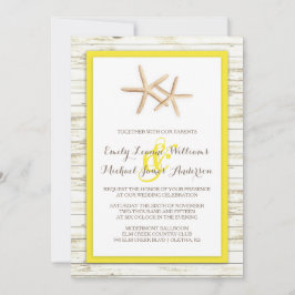 Invitación a la boda Starfish Whitewashed Wood Bea