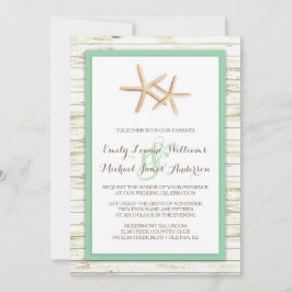 Invitación a la boda Starfish Whitewashed Wood Bea